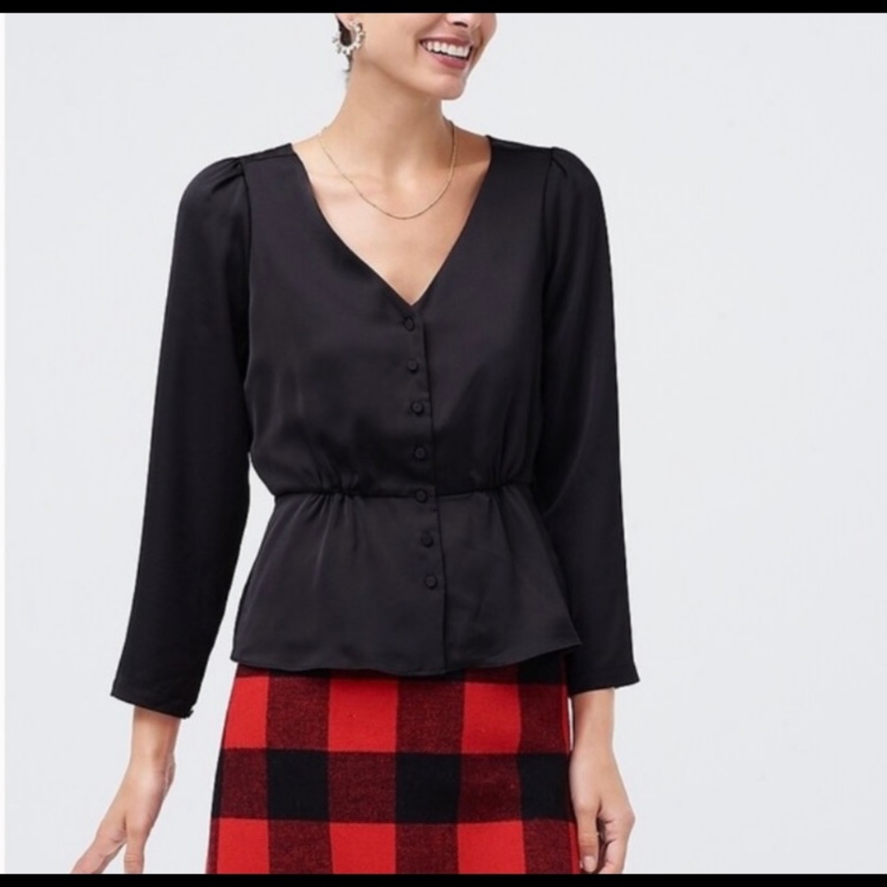 NWT J. Crew Black Peplum Blouse Size 2